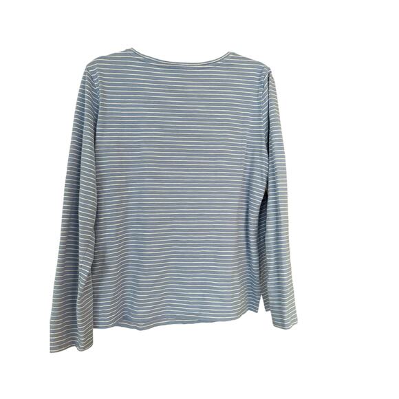 Talbots Striped Bee Kind Shirt Top Embroidered L 100% Cotton Summer Comfy Soft - Picture 8 of 9